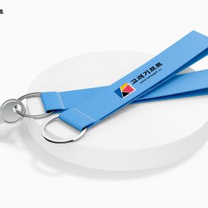 Strap Keychain On Podium Mockup